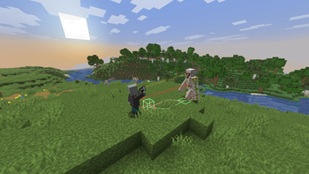 Vindicator attacking Iron golem