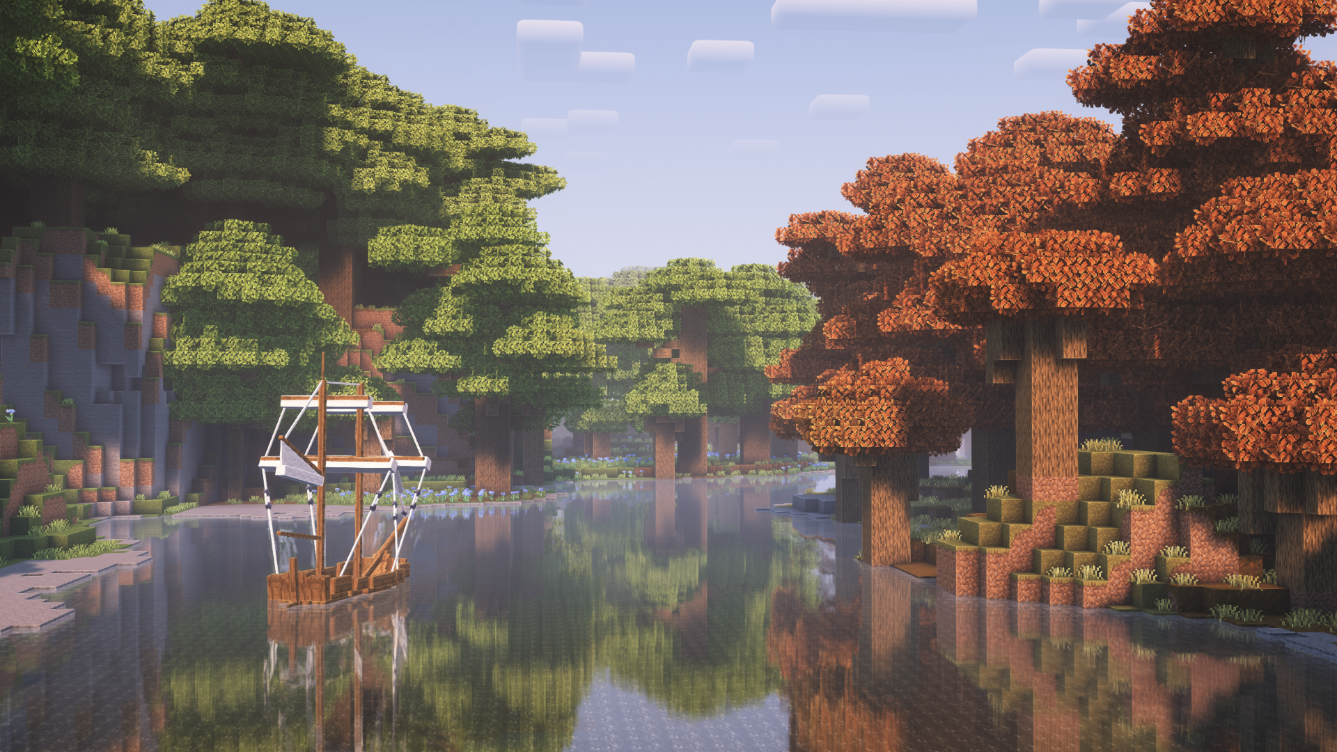Small Ships' "Brig" floating in a forest river