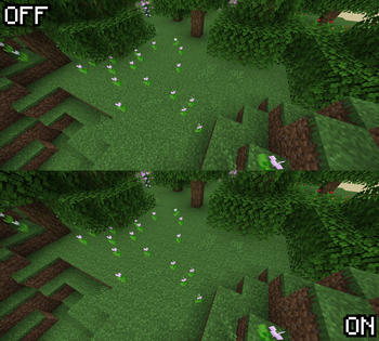 Grass blocks with and without the pack enabled