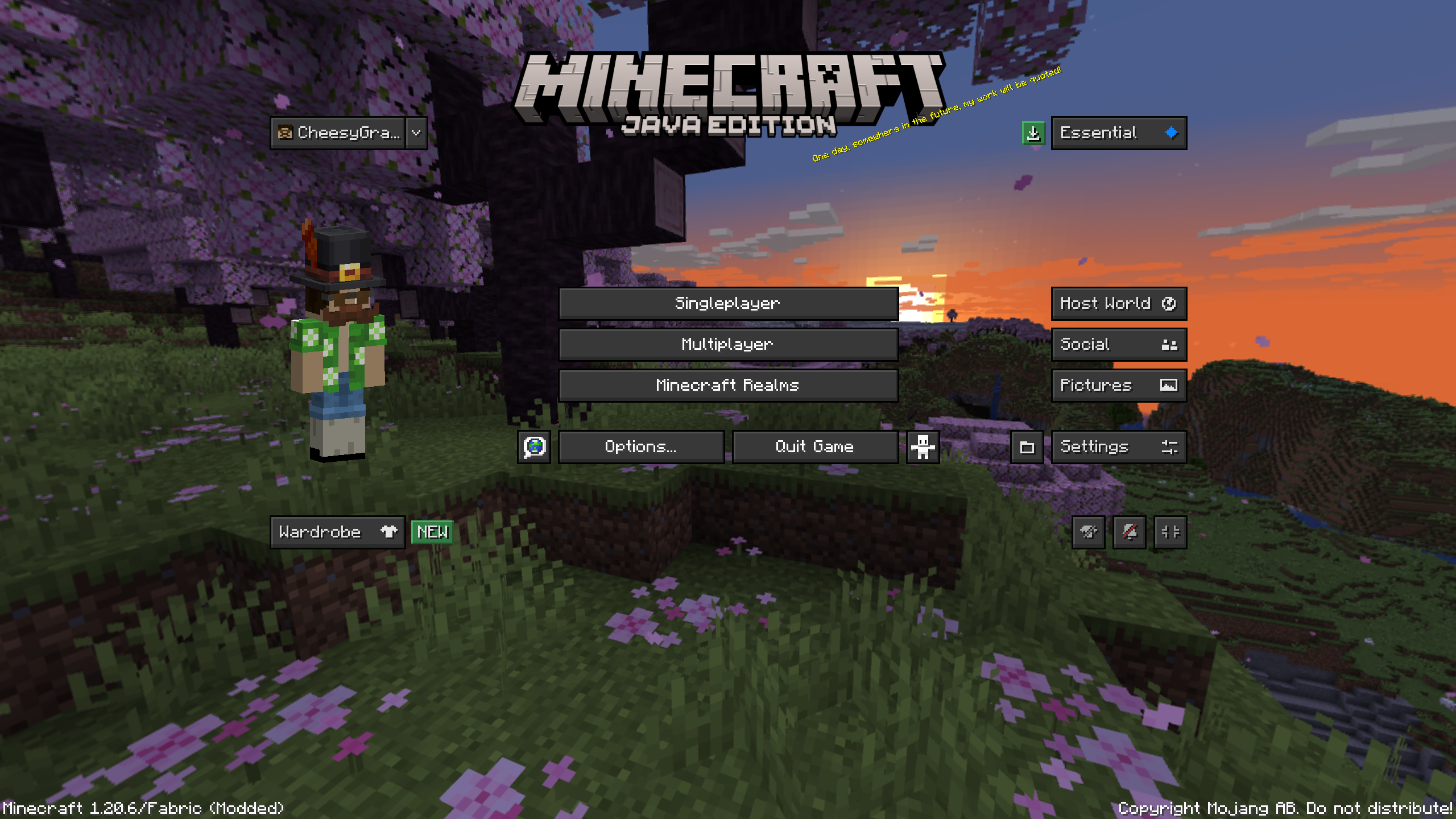 A modified Minecraft menu in the style of the Essential Mod