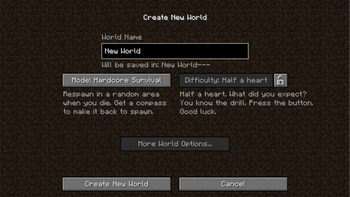 World creation screen
