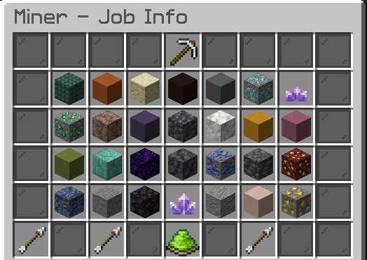 Jobs Sub Menu (Example: Miner)