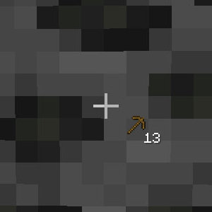 Hint showing the equipped wooden pickaxe has 13 durability left Hint showing the equipped wooden pickaxe has 13 durability left