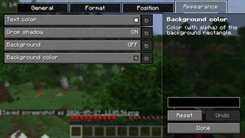 Appearance settings — colors, shadow, background