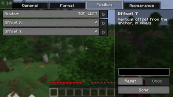 Position settings — 9 anchors with pixel offsets