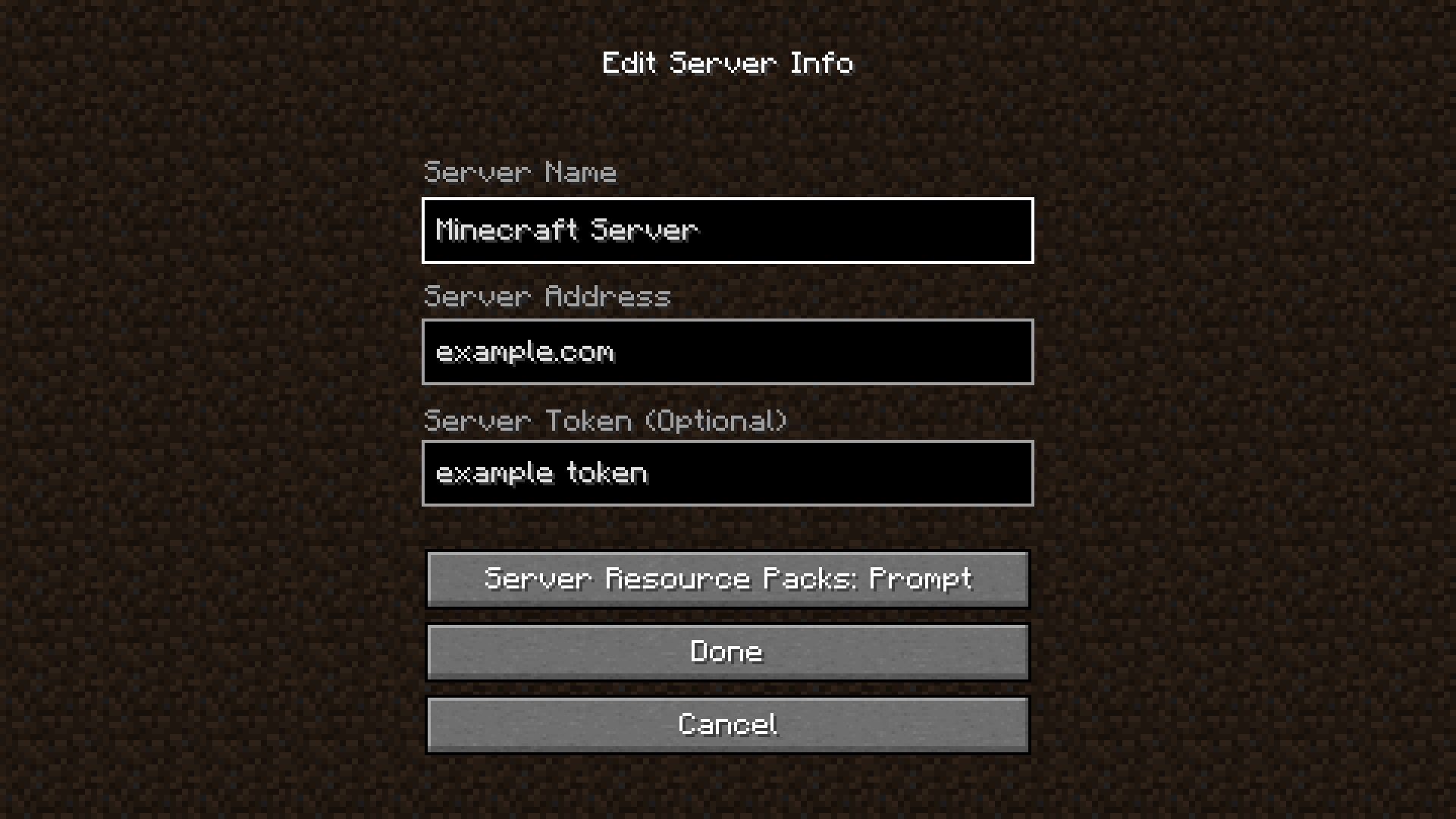 Adding or editing server