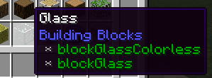 Displaying the OreDictTip for Glass.