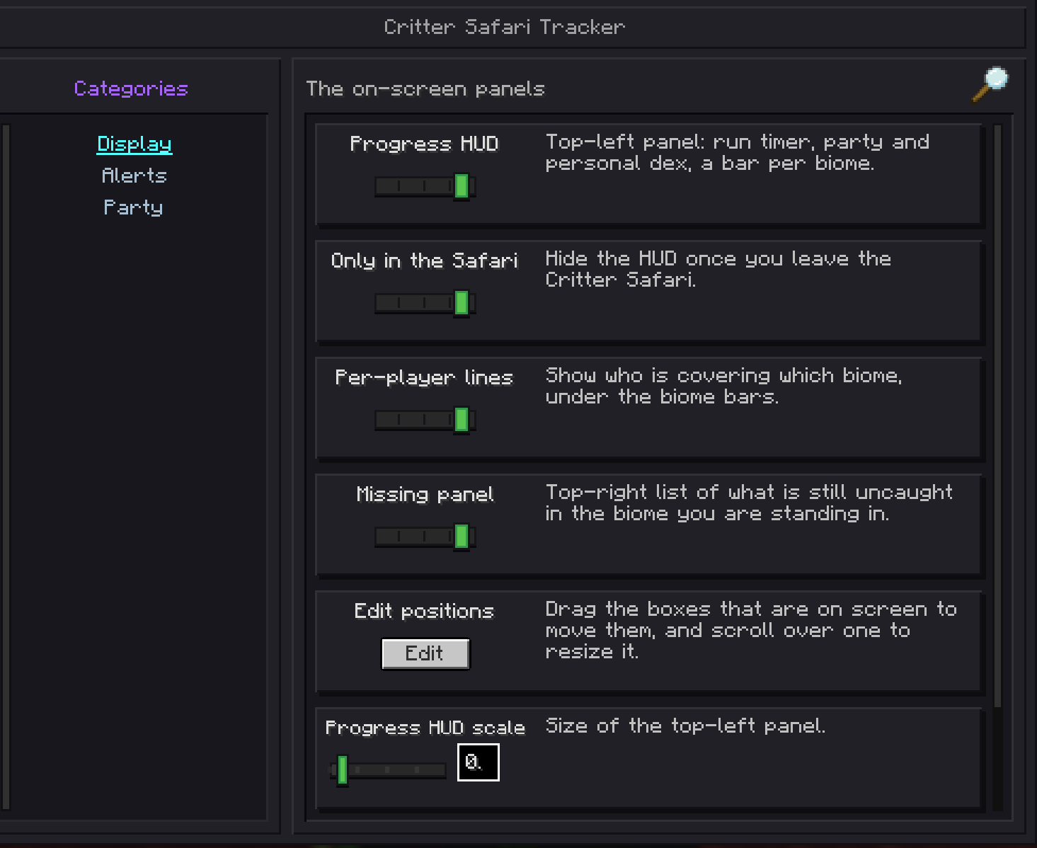 The settings screen