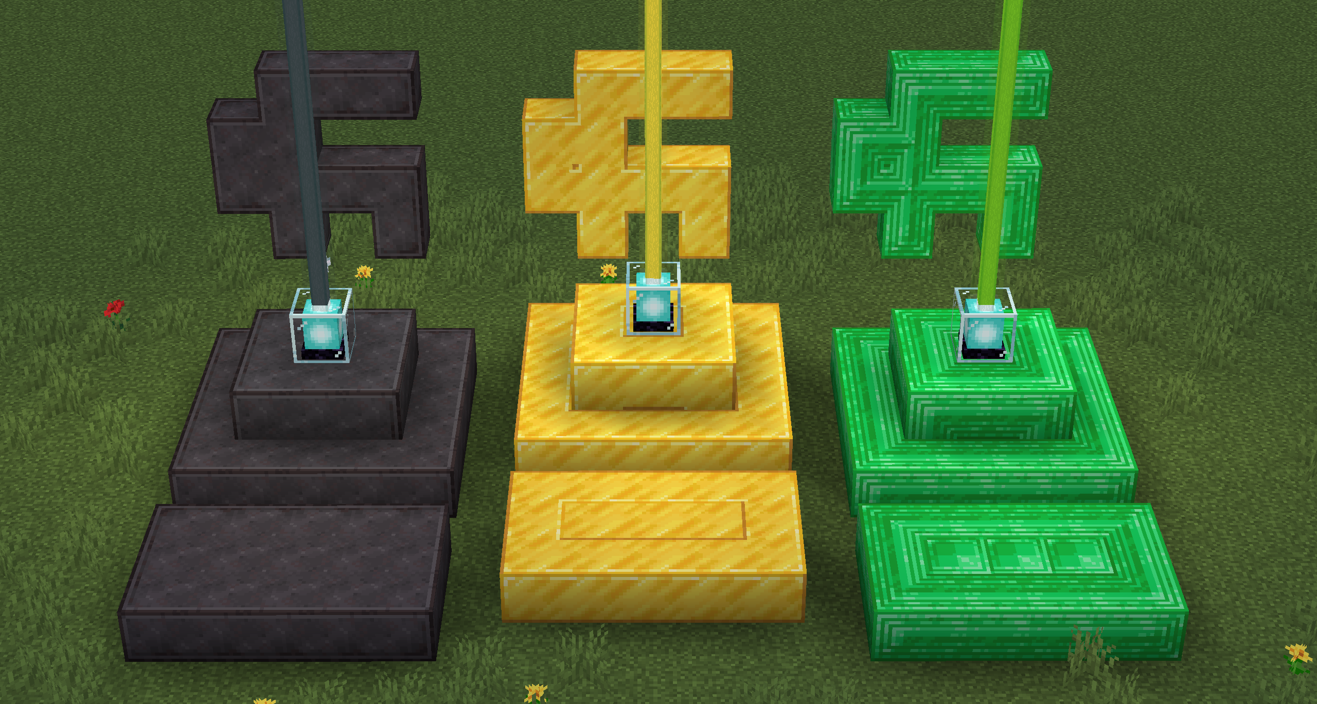 A showcase of the netherite, gold and emerald textures