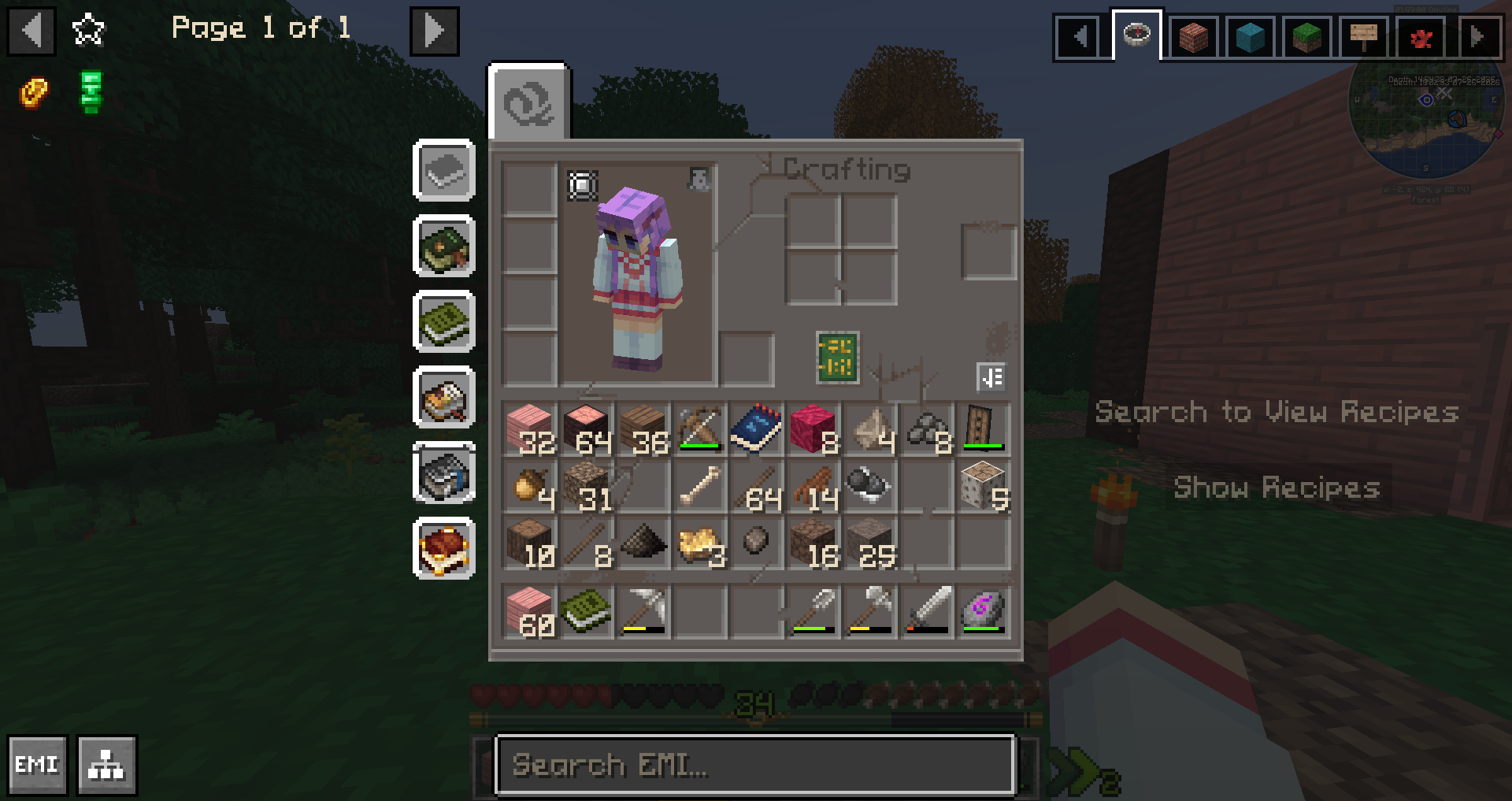 inventory screen with mod buttons
