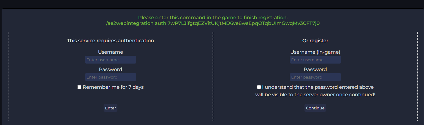 Login page after continuing registration