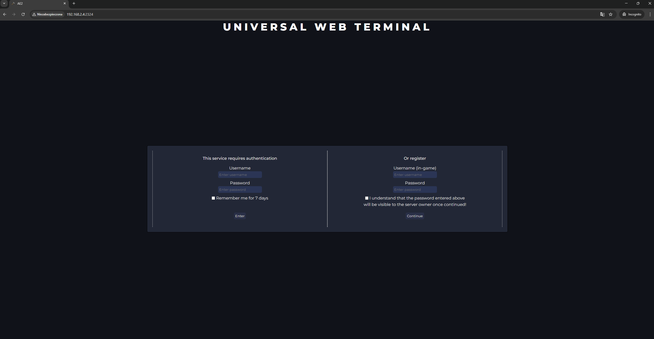 Login page