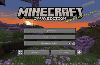 Title screen of Minecraft with the PT Serif Font