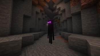 an enderman in a cave