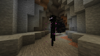 an enderman in a cave