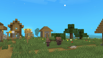 village under clear sky
