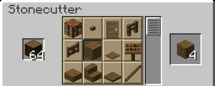 An example of crafting a log in a stonecutter