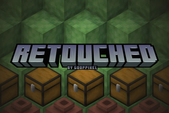 Retouched logo on a background of slime, chests, and pots