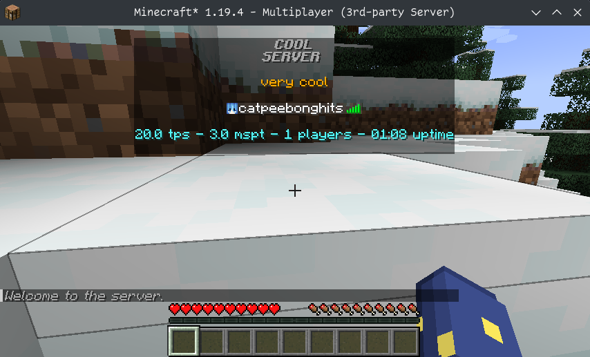 screenshot showing the mod in action, it changes the tab list header and footer and shows a message of the day