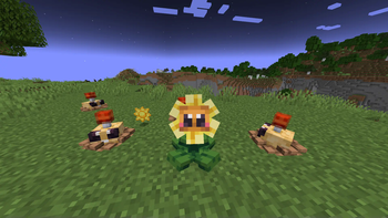 A group of Potato Mines defending a Sunflower.