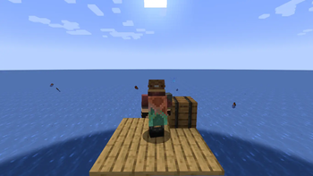 Third-person player on raft