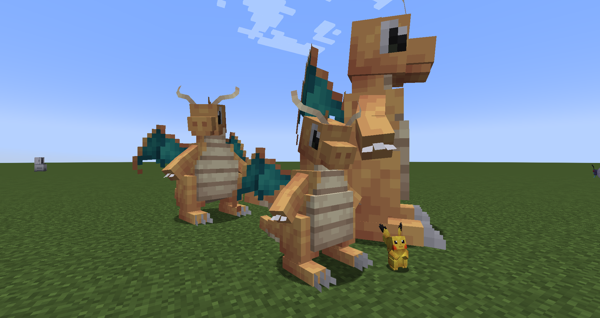 Small, Normal, and Large sized Dragonite