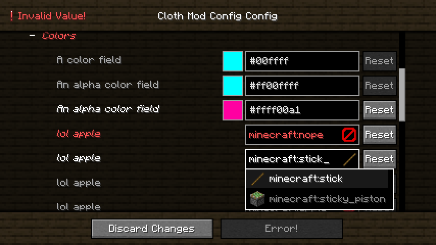 Example Config Screen