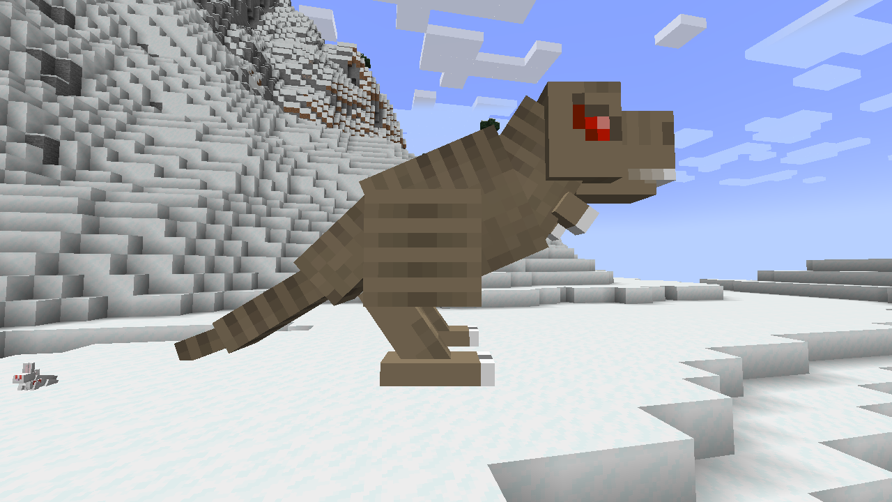 A tyrannosaurus rex in a snow biome!