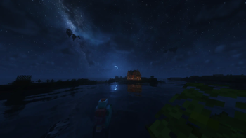 Nighttime lake-side view