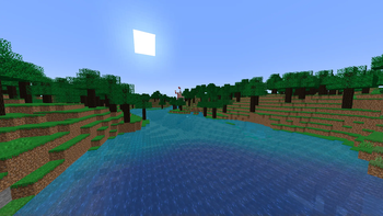 River between two chunks of Ebony Forest with a Beached Ship