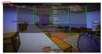 Screenshot of Minecraft showing how the info in the tab menu maps to the HUD.