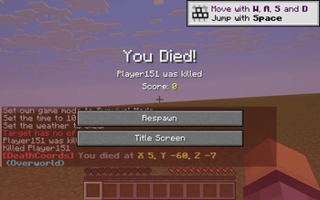 Death screen with DeathCoords message