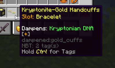 Kryptonite Gold Handcuffs in Inventory Screen