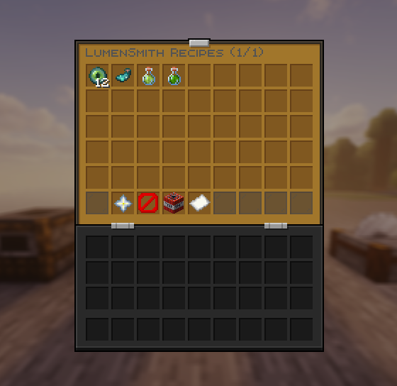 Recipe browser with the nether star, barrier, and TNT buttons on the bottom row