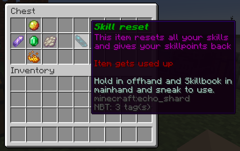 Skillreset recipe and its tooltips