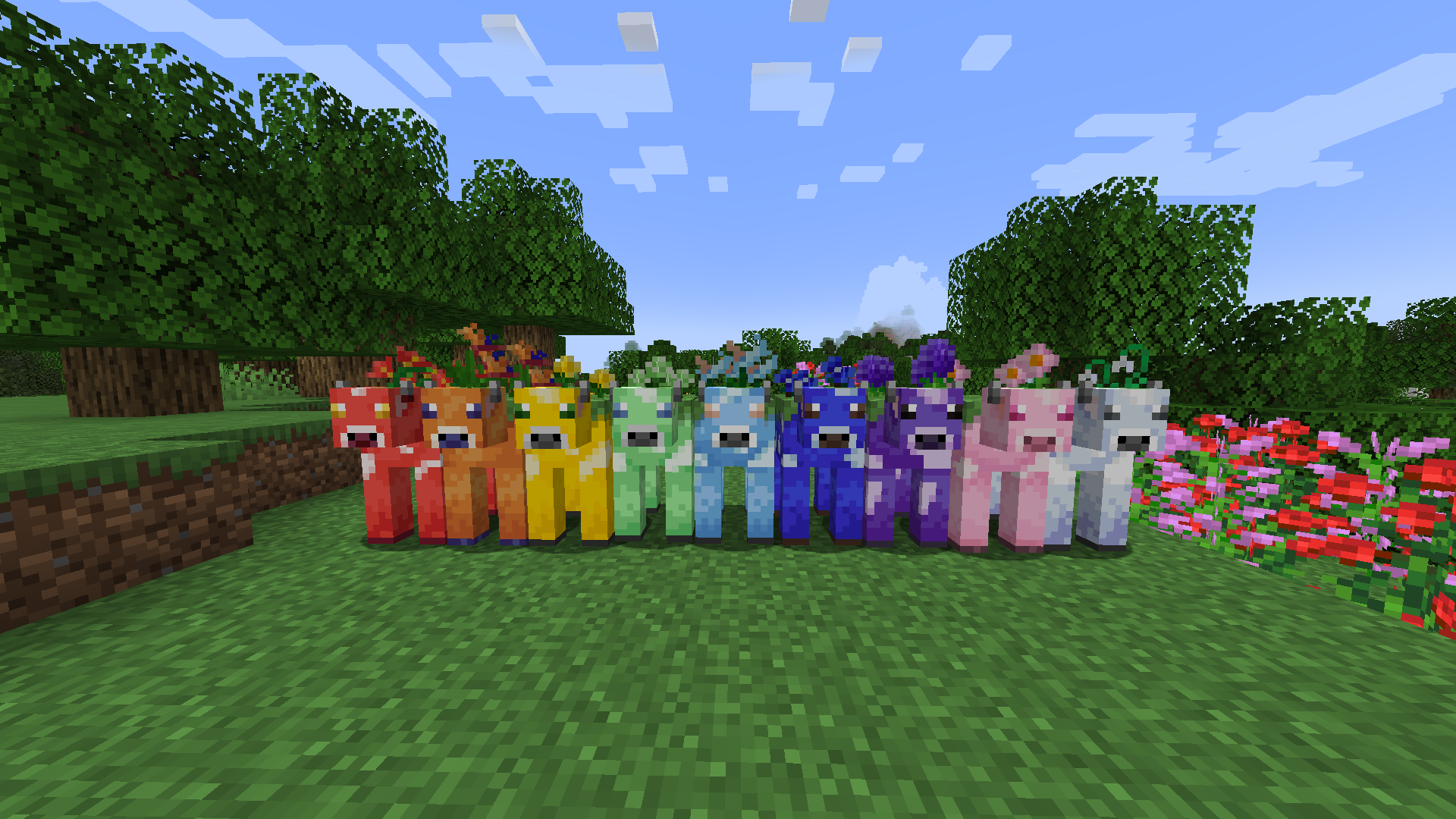 The nine Mooblooms features in the base mod. (From left to right; Freesia, Bird of Paradise, Buttercup, Limelight, Chargelily, Tropical Blue, Hyacinth, Pink Daisy, Snowdrop)