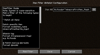 Item Filter Configuration Screen