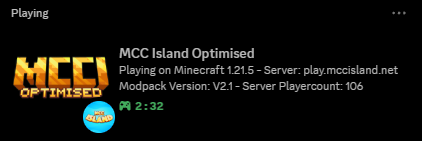 MCCI Optimised Discord RPC - MCC Island Server