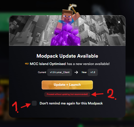 Lunar Client forcing the Modpack to Update to a Vanilla Version