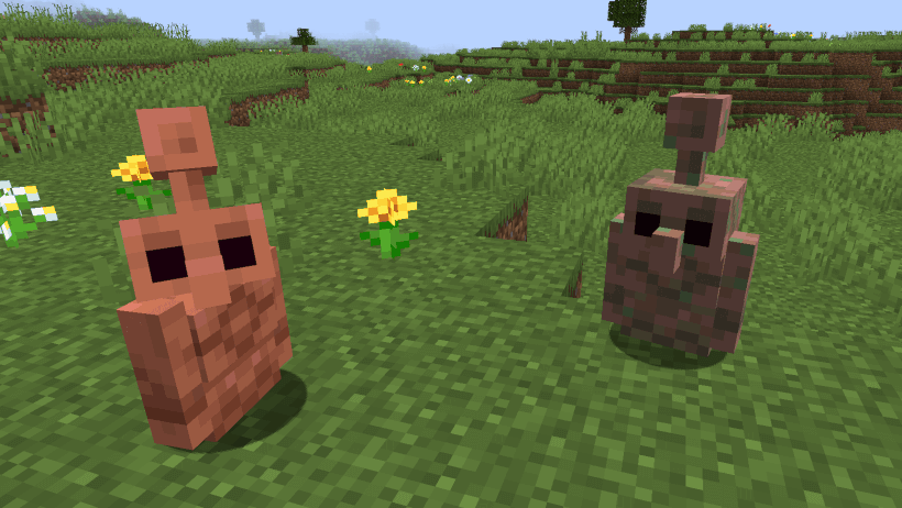 Unaffected and exposed copper golems