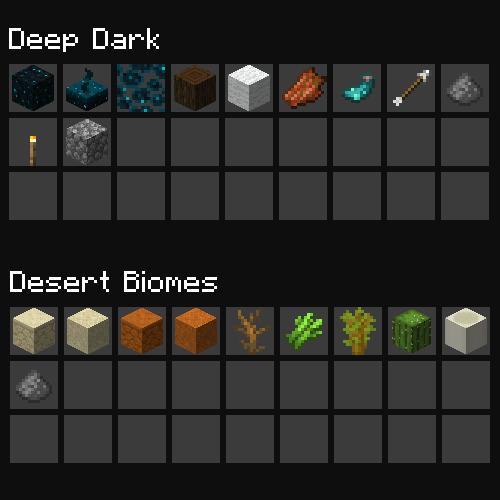 Deep Dark and Desert Biome Drops