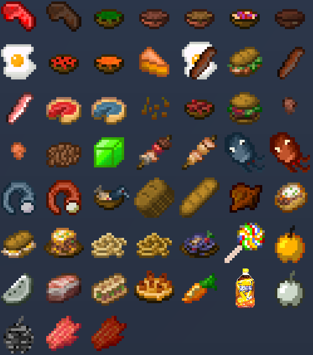 Screenshot of the food items