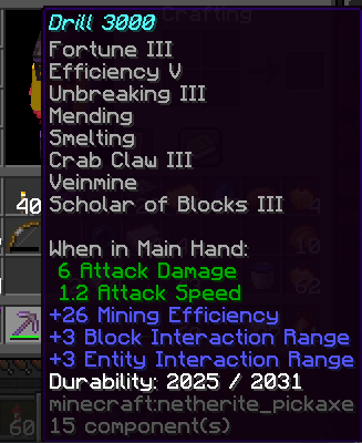 Enchants on Pickaxe along with Enchantments Encore and Vanilla