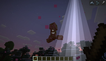 Cardboard sword hitting creeper at night