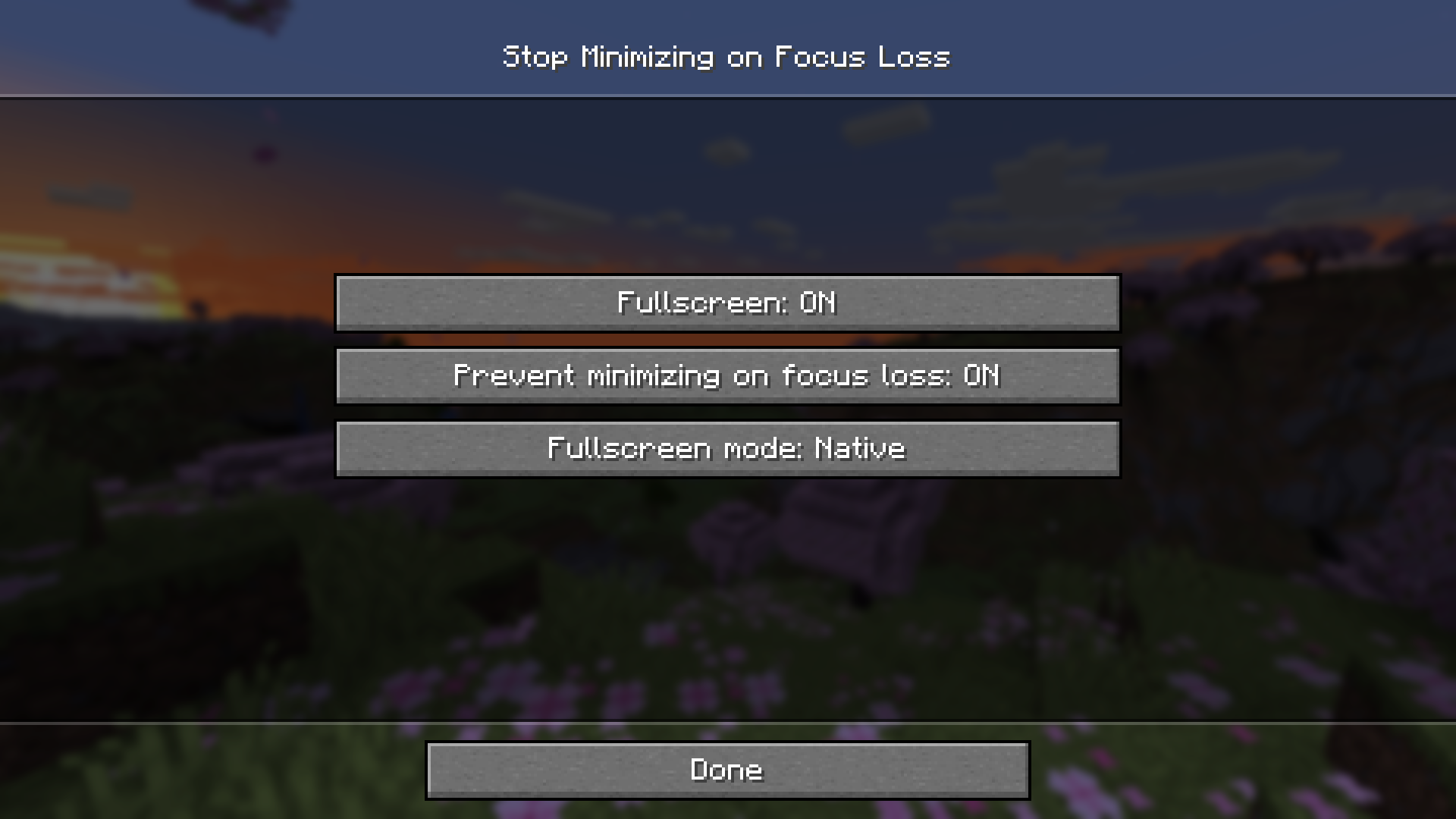 Fullscreen Options Menu