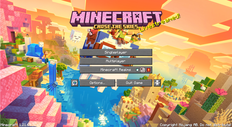 Minecraft 1.21.6 "Chase the Skies" Title Screen