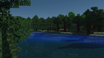 Spruce taiga with a river. Shaders are Chocapic's high performance toaster shaders. 