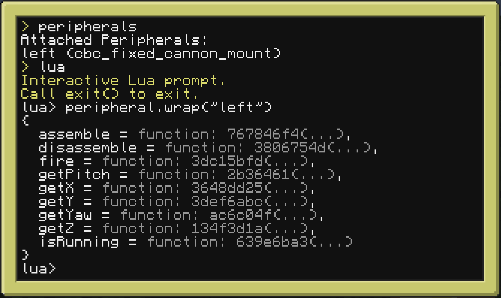 Fixed Cannon Mount in Computer Lua REPL