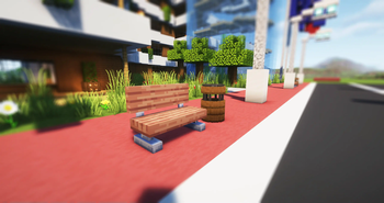 Bench and garbage can