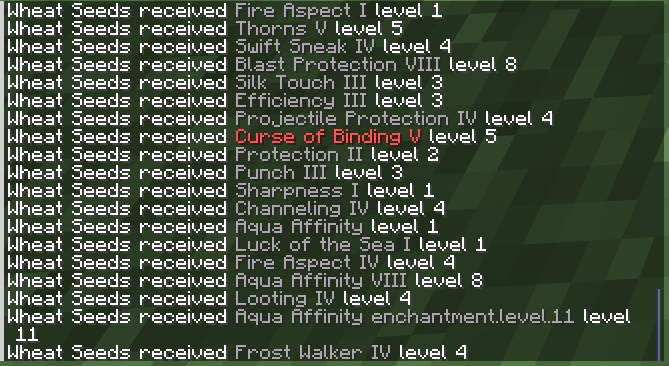 Chat notification showing the randomly enchanted item.⭐